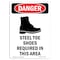 Signmission OSHA Danger Sign, Steel Toe Shoes Required, 10in X 7in Rigid Plastic, 7" W, 10" H, Portrait OS-DS-P-710-V-1580 - alternate 1